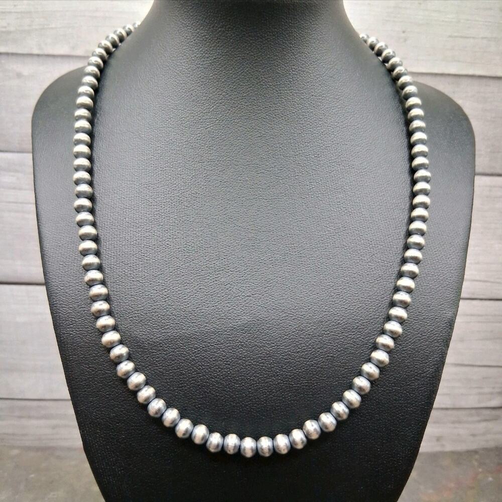 Sterling Silver 5mm Navajo Pearl Necklace Hand-Strung 18-20inch Southwestern